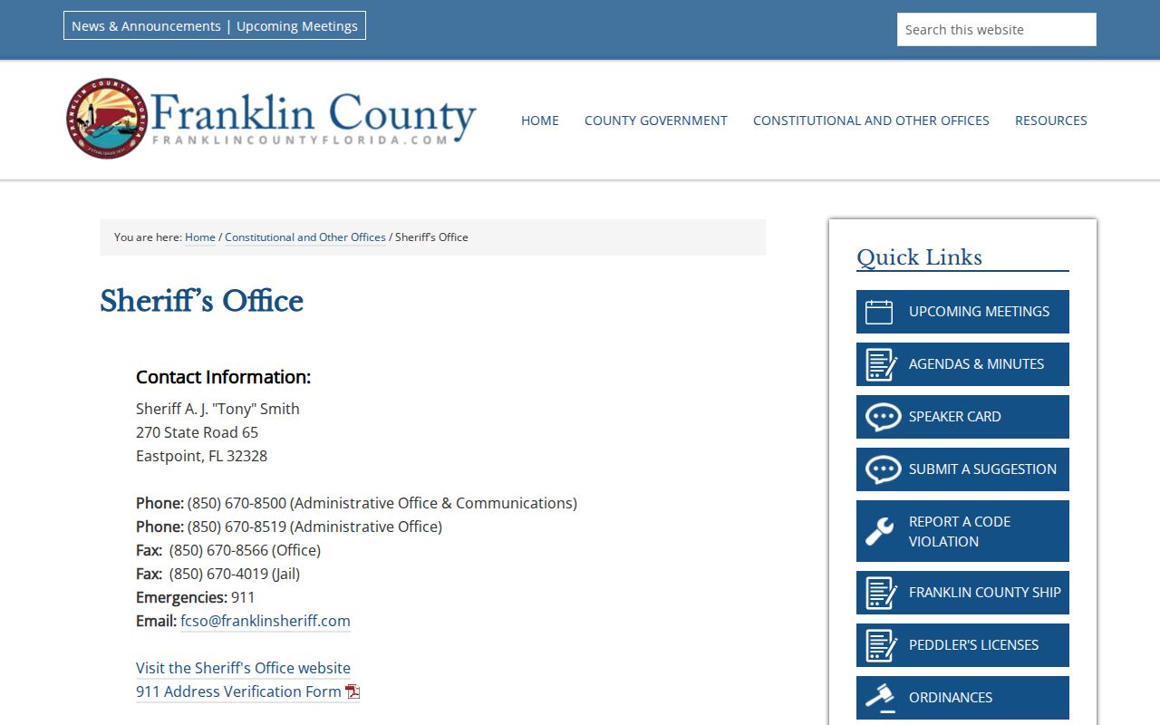 Franklin County arrest and jail contact directory