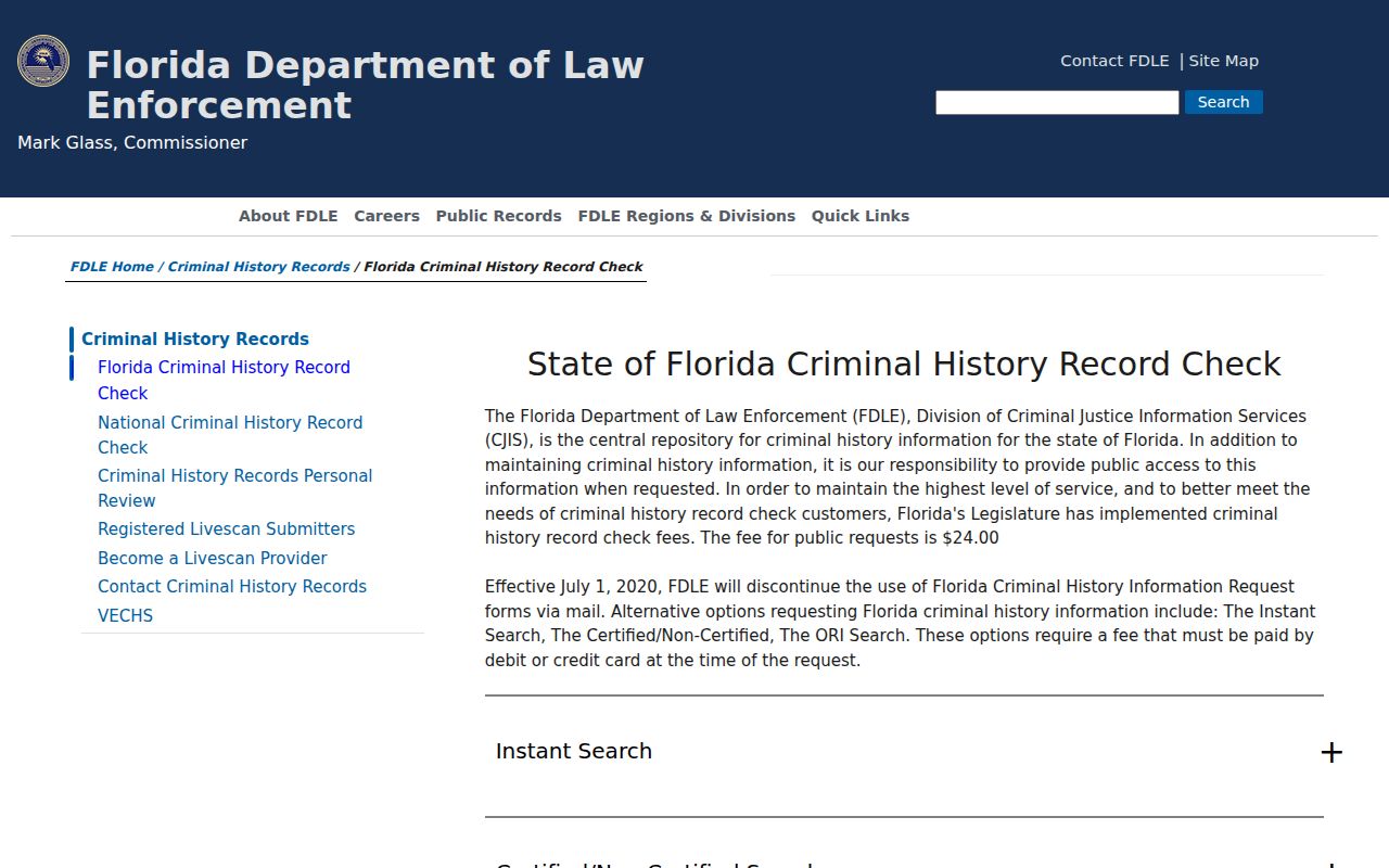 Franklin County criminal history FDLE check options