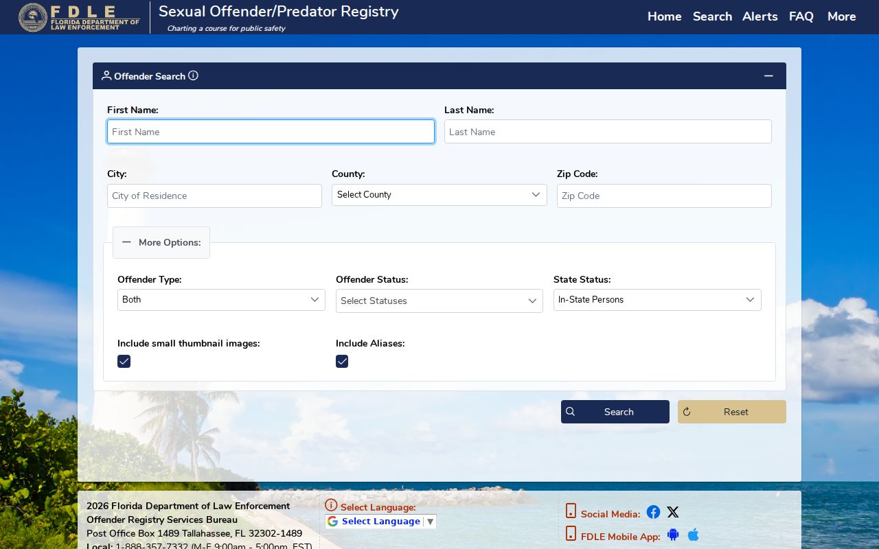 Franklin County sex offender lookup on the FDLE search interface